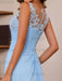 Plus Size V-Neck A-Line Princess Floor-Length Mother of the Bride Dress with Appliques Ruffles & Wrap in 2 Pics