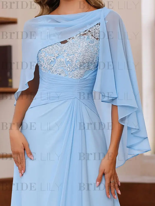 Plus Size V-Neck A-Line Princess Floor-Length Mother of the Bride Dress with Appliques Ruffles & Wrap in 2 Pics