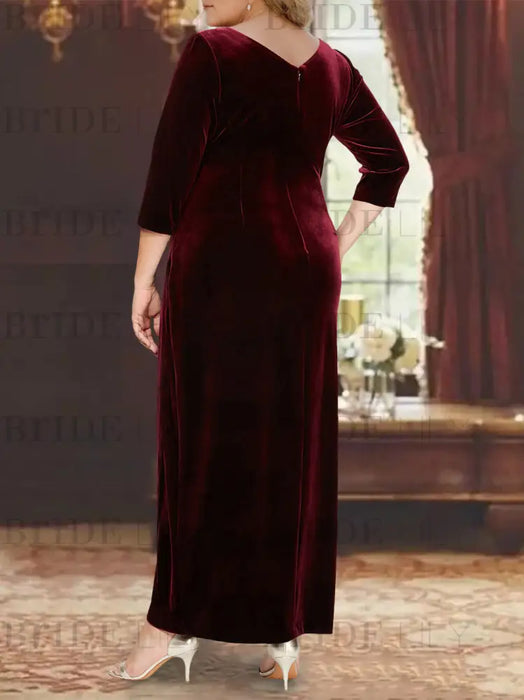 Plus Size V-Neck A-Line Mother of the Bride Dress with 3/4 Sleeves