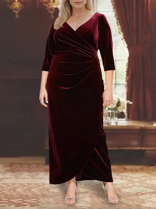 Plus Size V-Neck A-Line Mother of the Bride Dress with 3/4 Sleeves
