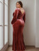 Plus Size Velvet Mother of the Bride A-Line Dress with V-Neck Long Sleeves and Ruffles