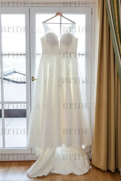 Plus Size Wedding Dress Tulle Lace Aline Bridal Dress V-neck with Appliques - Wedding Dresses