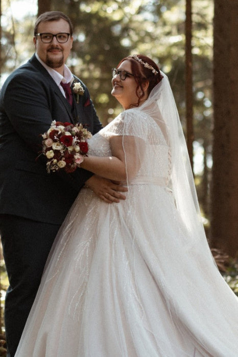 Plus Size Wedding Dresses Aline Cap Sleeves With Beadings