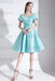 Pool A-Line V-Neck Knee-Length Short Sleeves Pleated Satin Cocktail Dress 