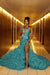 Luxury Pool Mermaid Prom Dress Beadings V-neck Sleeveless Evening Dress with Slit