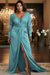 Pool V-Neck Mother of the Bride Dress Long Sleeves lace Front Slit Wedding Guest Dress