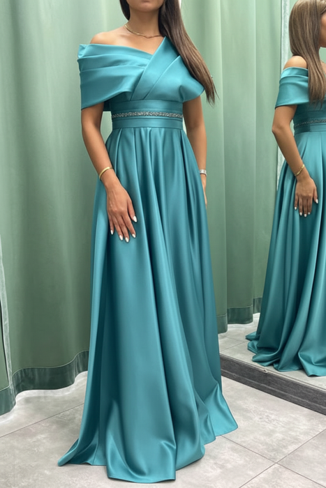 Pool Elegant Off-the-Shoulder Long Evening Dress Pleated