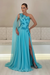 Pool One-Shoulder Sleeveless Chiffon Evening Dresses Long with Side Slit - Prom Dresses