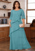 Pool Plus Size Ruffles Chiffon Mother of the Bride Dress Scoop Neck with Half Sleeves