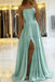 Pool Simple Prom Dress Long With Spaghetti Straps Front Slit Satin Evening Dress