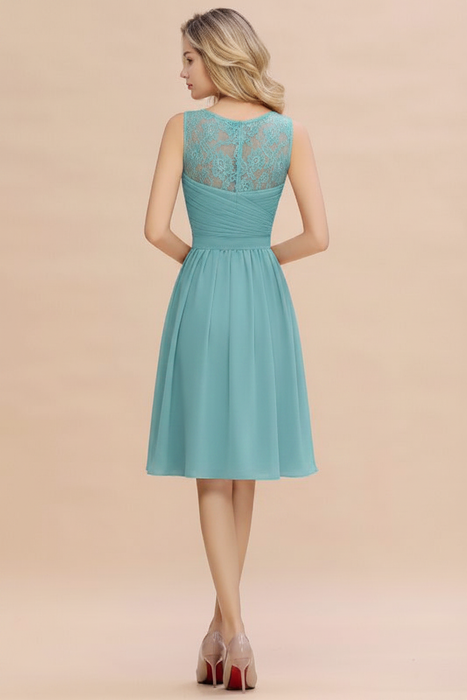 Pool Ruffle Chiffon Short Bridesmaid Dress Sleeveless V-Neck Aline Knee Length Homecoming Dress - Prom Dresses