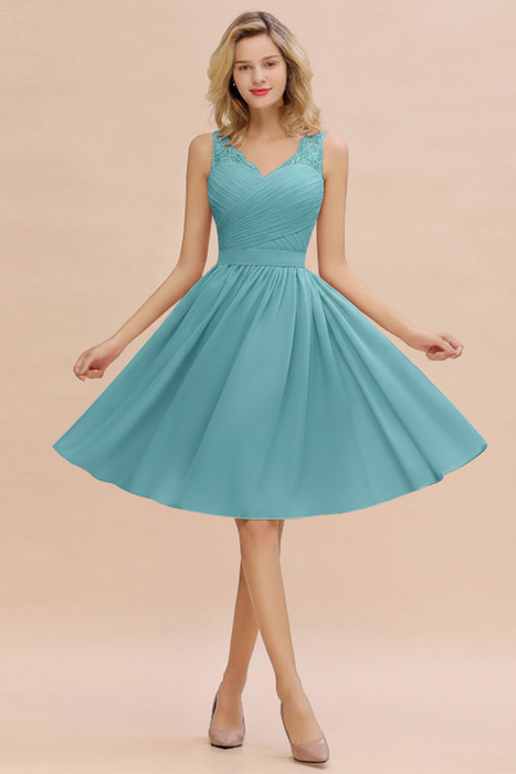 short bridesmaid dresses Burgundy Lace A-line V-neckline Tea Length Dresses, MBD201 Our Knee length Plus Size Infinity Dress also known as a Convertible dress is one dress that can be worn in unlimited ways for all body shapes and Sizes Short Bridesmaid Dress, Sleeveless Bridesmaid