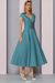 Pool Satin A-Line Mother of the Bride Dress V Neck Tea Length Wedding Guest Dress - Prom Dresses