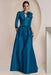 Pool Satin V-Neck Mother of the Bride Dress with 3/4 Sleeves with Split Front