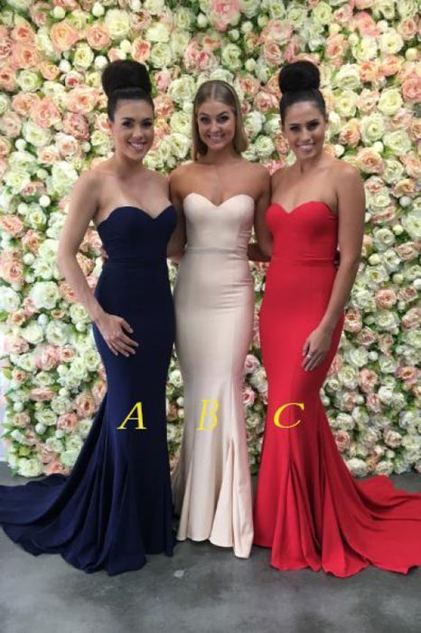 Precious Wonderful Wonderful Navy Blue Mermaid Sweetheart Strapless Sweep Train Bridesmaid Dress With Pleats - Prom Dresses