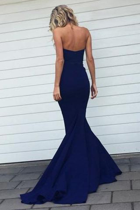 Precious Wonderful Wonderful Navy Blue Mermaid Sweetheart Strapless Sweep Train Bridesmaid Dress With Pleats - Prom Dresses