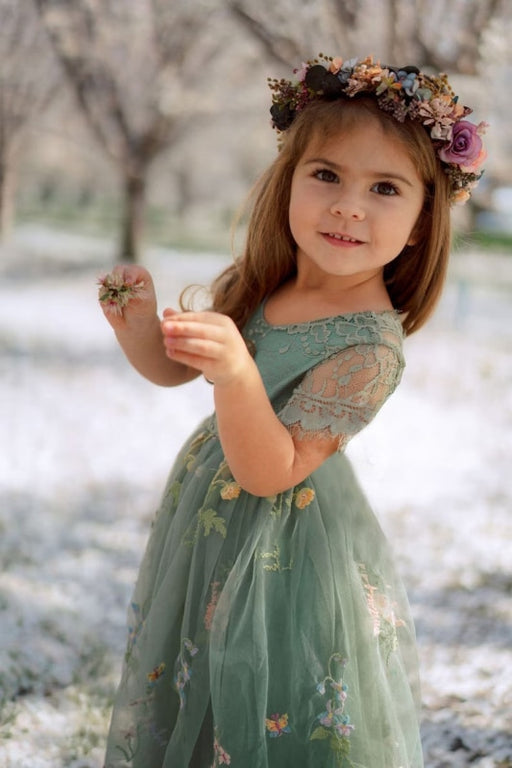 Princess-like Sage Long Ball Gown Tulle Embroidery Flower Girl Dresses - Flower Girl Dress