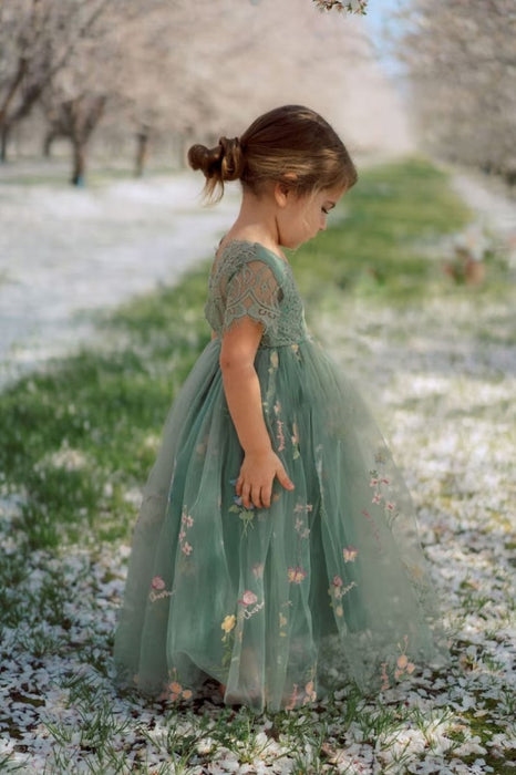Long Sleeve Flower Girl Dresses White Ball Gown Princess