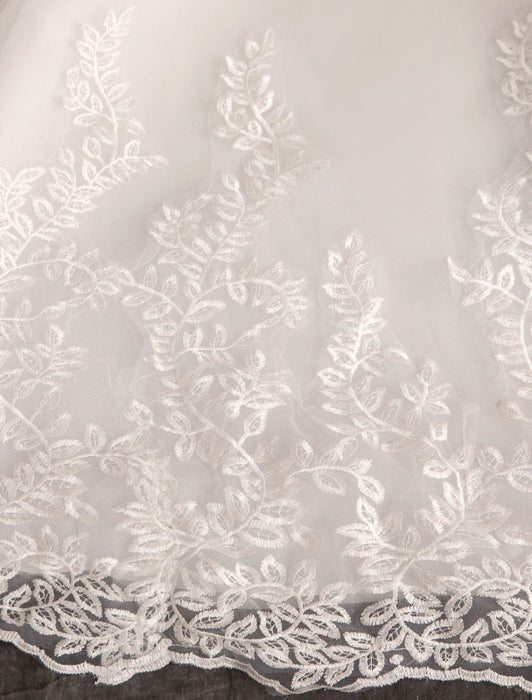 Princess Wedding Dresses Lace Illusion Neckline Half Sleeve Floor Length Bridal Gown