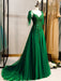 Prom Dress Deep Green Lace V-Neck A-Line Sleeveless Beaded Lace-up Maxi Party Dresses