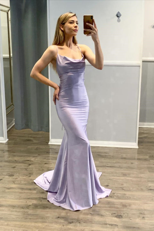 Prom Dress in Light Purple with Spaghetti Straps