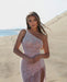 Prom Dress Pink One Shoulder with Beadings, Tassel, High Slit