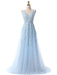 Prom Dress V Neck A Line Sleeveless Floor Length Lace Applique Party Dresses