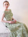 Prom Dresses Long Sage Green Embossment Fabric Texture Sleeveless A Line Floor Length With Sash Wedding Guest Dress