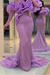 Purple Bubble Sleeves Long Strapless Prom Dress with Sequins and Beadings