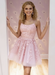 Pink Lace Homecoming Dress Short | A-Line rom Dress with Spaghetti Straps