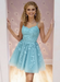 Pool Lace Homecoming Dress Short | A-Line rom Dress with Spaghetti Straps