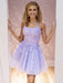 Cute A Line Purple Lace Short Prom Dresses, Short Lilac Lace Formal Graduation Homecoming Dresses