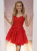 Red Lace Homecoming Dress Short | A-Line rom Dress with Spaghetti Straps
