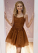 Brown Lace Homecoming Dress Short | A-Line rom Dress with Spaghetti Straps