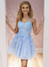 Sky Blue Lace Homecoming Dress Short | A-Line rom Dress with Spaghetti Straps