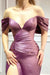 Purple Off-The-Shoulder Mermaid Prom Dress with V-Neck and Thigh-High Split