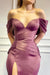 Purple Off-The-Shoulder Mermaid Prom Dress with V-Neck and Thigh-High Split