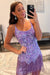 Sparkly Purple Sequins Spaghetti Straps Short Homecoming Dress with Fringes