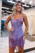 Sparkly Purple Sequins Spaghetti Straps Short Homecoming Dress with Fringes