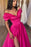 Radiant Fuchsia Portrait Neckline A-Line Prom Gown with Daring Split