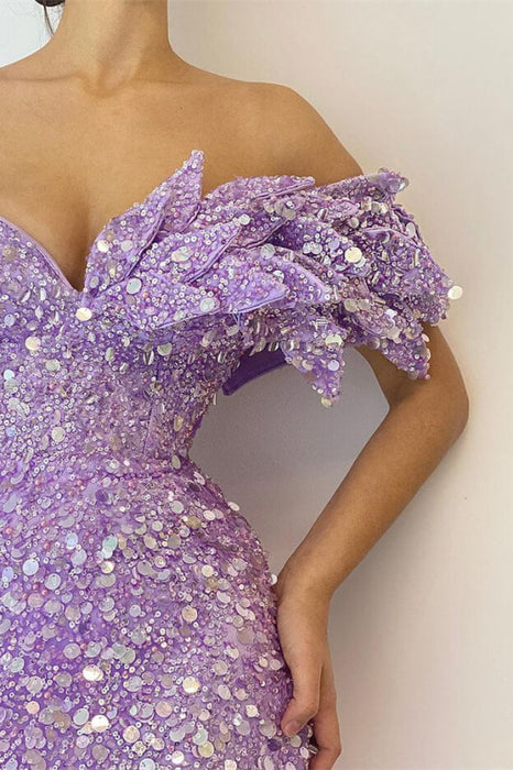 Radiant Lilac Mermaid Prom Dress with V-Neckline and Sparkling Sequin Detailing