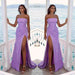 Radiant Orchid Strapless Evening Gown with Slit and Pleats