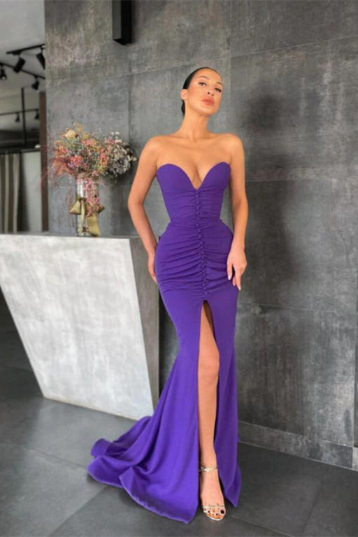 Radiant Orchid Sweetheart Mermaid Prom Gown with Daring Thigh-High Split