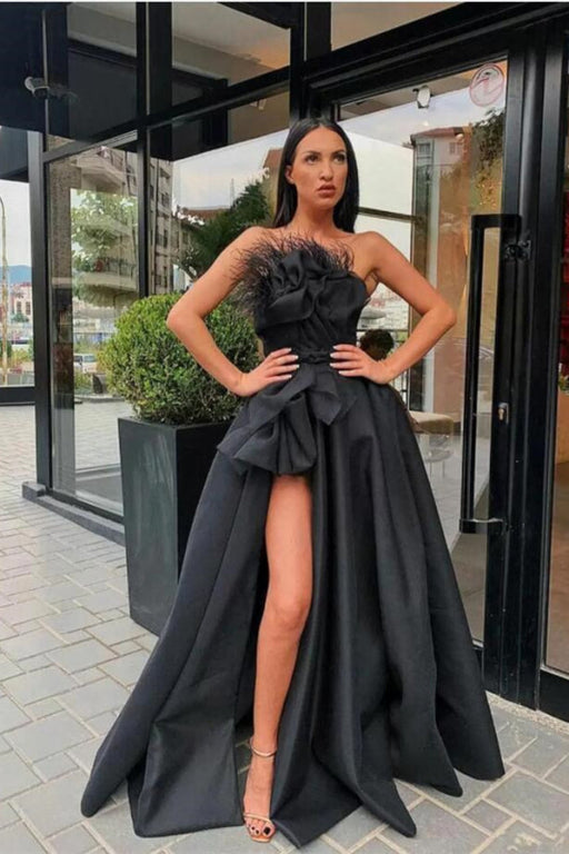 Raven Feather Split Long Prom Gown