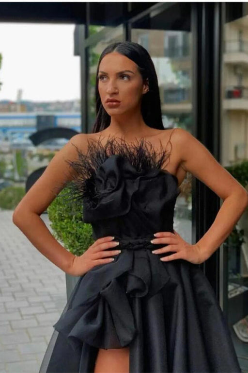 Raven Feather Split Long Prom Gown