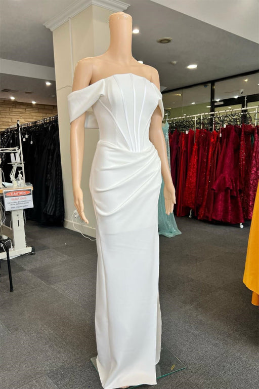 Ravishing Ivory Off-The-Shoulder Mermaid Prom Gown with Elegant Pleats