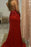 Ravishing Red Sequin Split Evening Gown with Spaghetti Straps