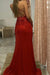 Ravishing Red Sequin Split Evening Gown with Spaghetti Straps