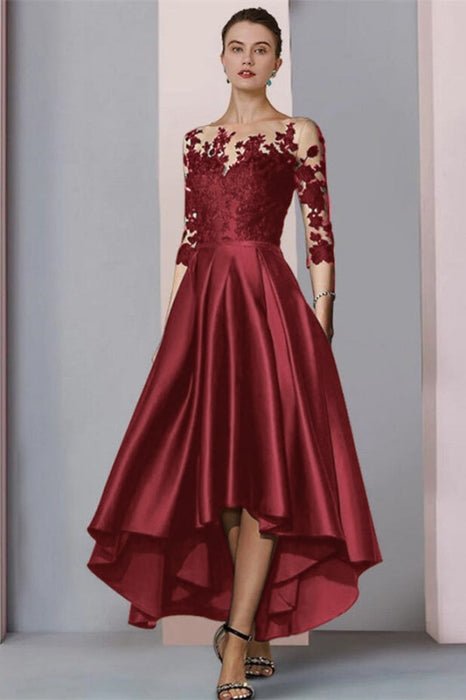 Red Mermaid Satin Hi-Lo Mother of-Bride Dress with Appliques - Prom Dresses