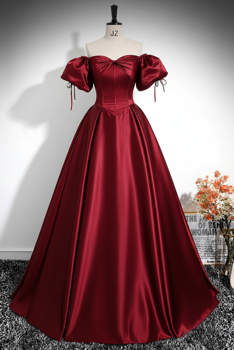 Red A-Line Pleated Off-The-Shoulder Prom Dress